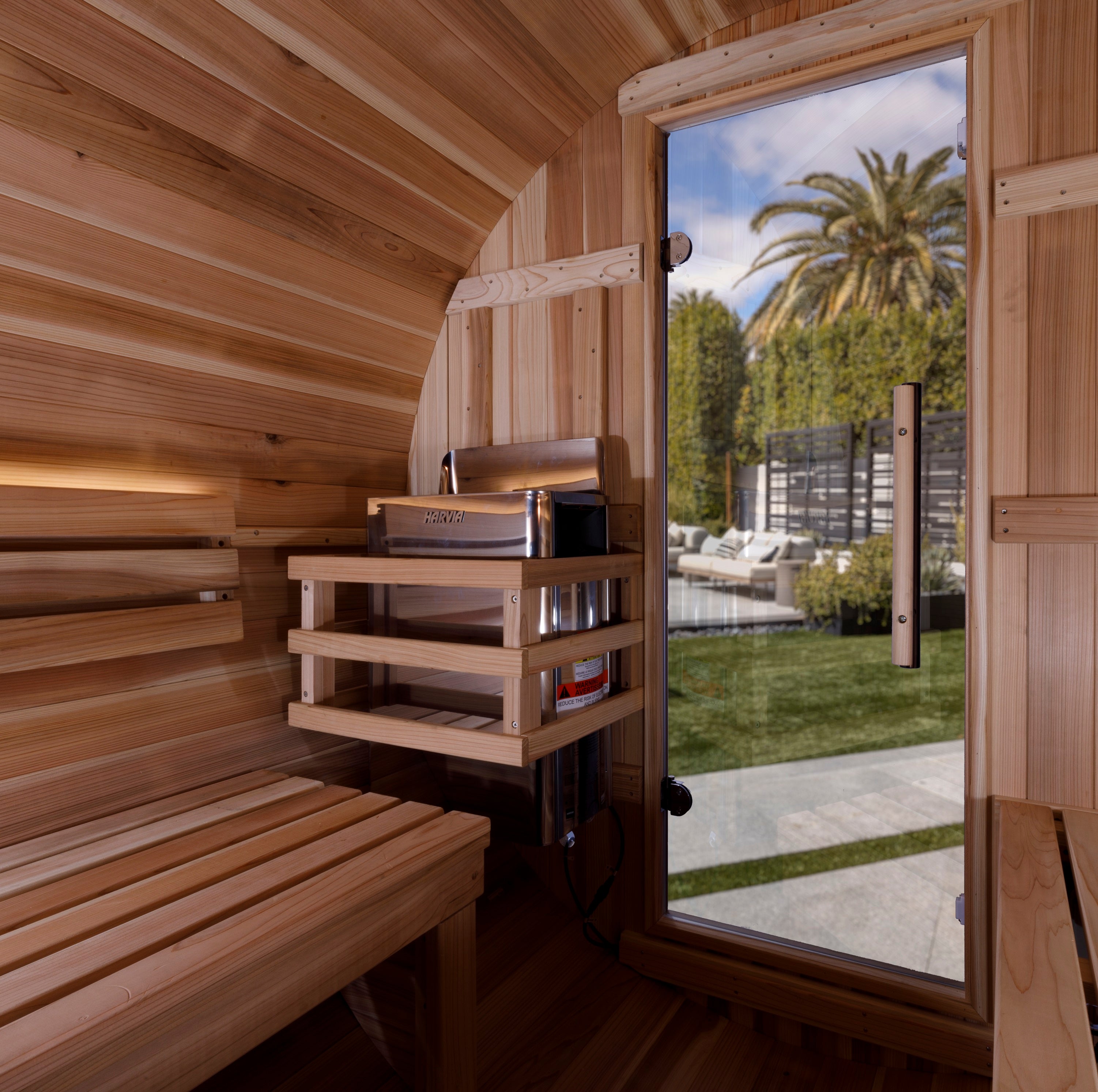 Golden Designs "Zurich" 4-Person Barrel Sauna with Bronze Privacy View — Pacific Cedar