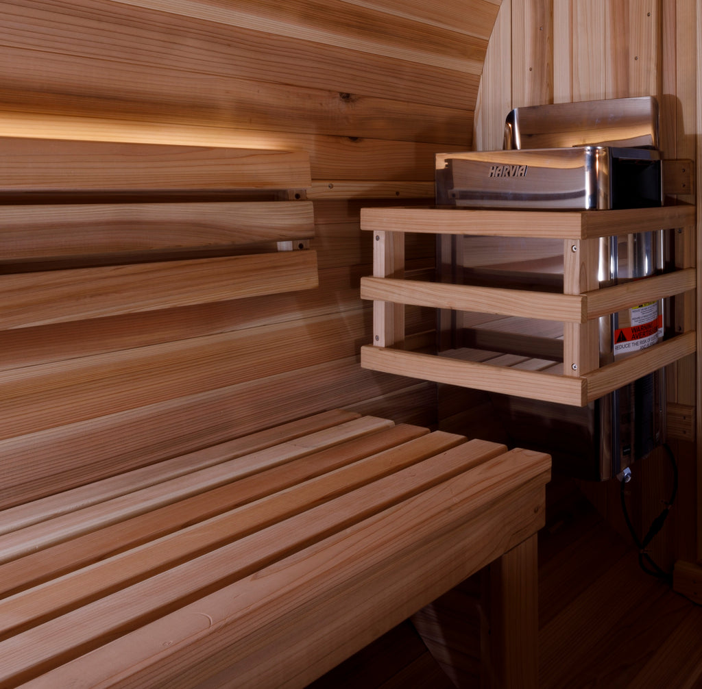 Golden Designs "Zurich" 4-Person Barrel Sauna with Bronze Privacy View — Pacific Cedar
