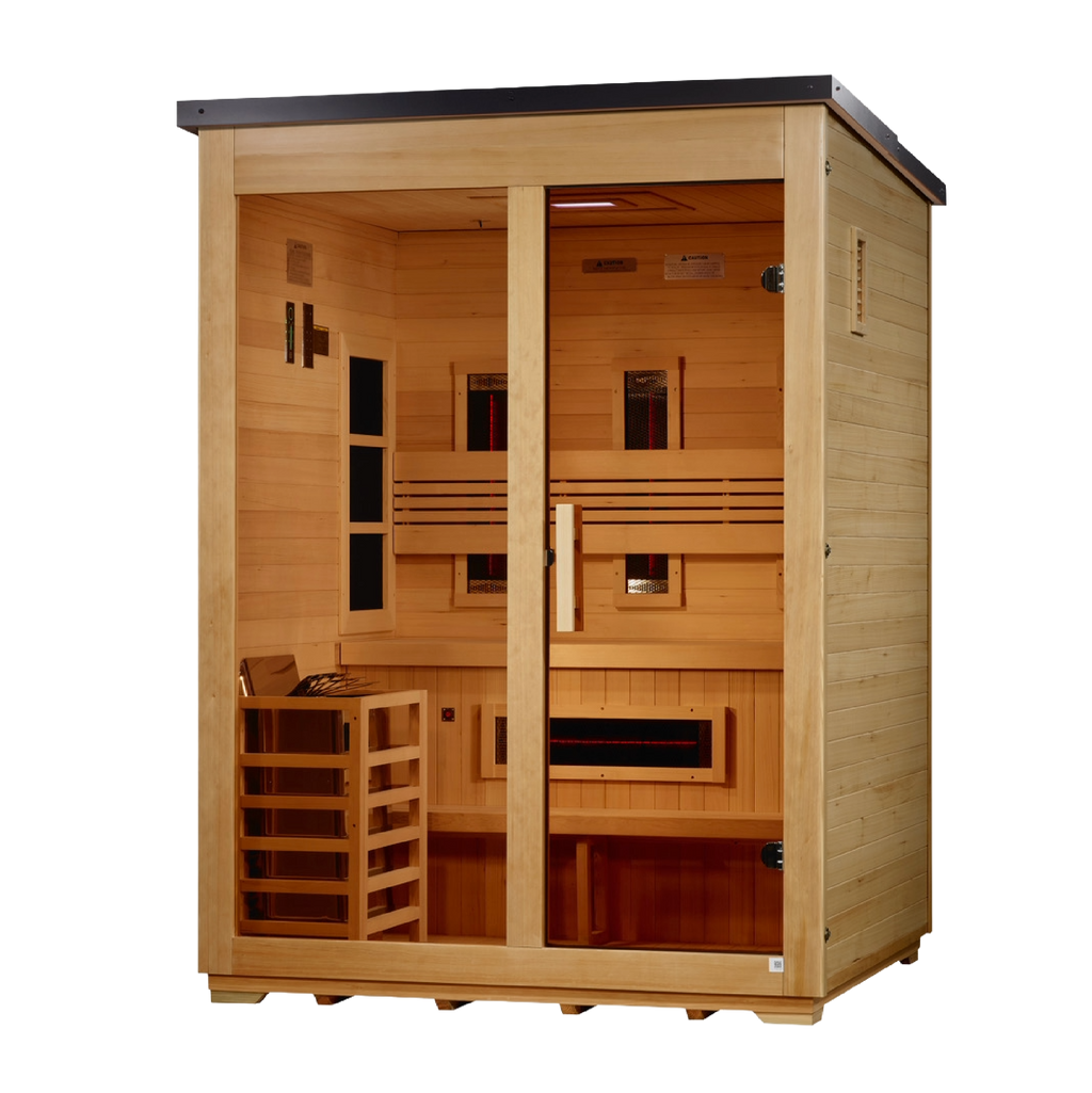 Golden Designs Carinthia 3-Person Hybrid Outdoor Sauna (Full Spectrum IR + Traditional Stove)