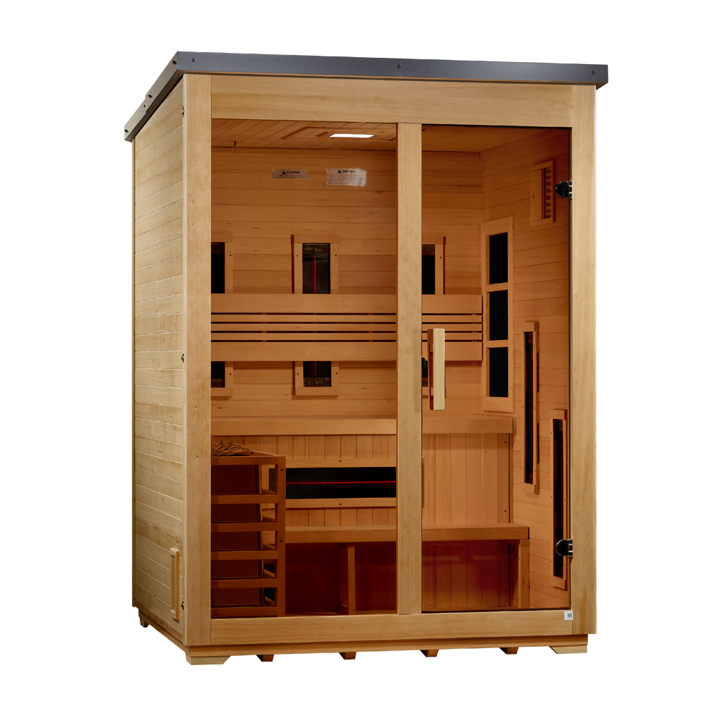 Golden Designs Carinthia 3-Person Hybrid Outdoor Sauna (Full Spectrum IR + Traditional Stove)