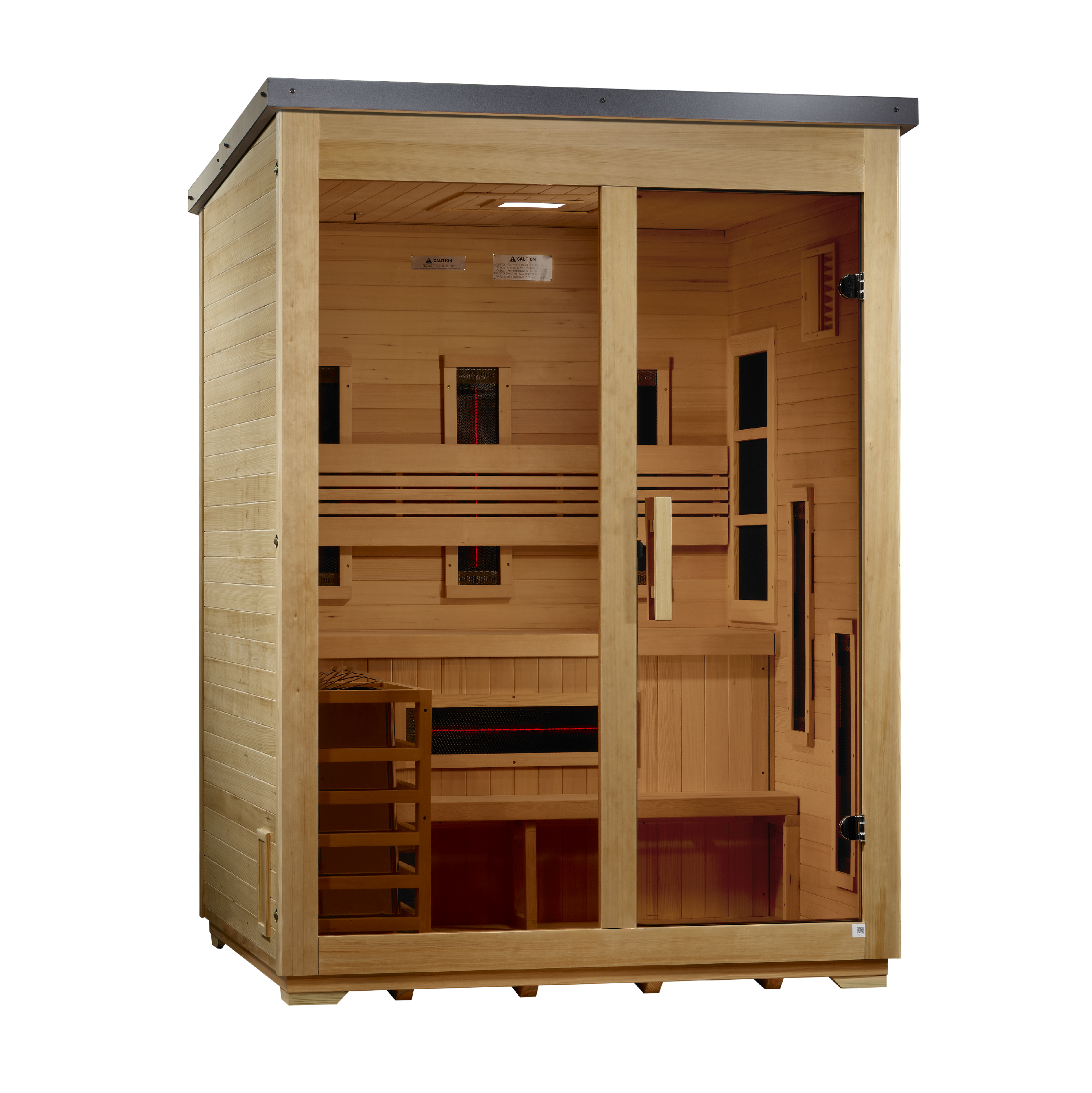 Golden Designs Carinthia 3-Person Hybrid Outdoor Sauna (Full Spectrum IR + Traditional Stove)