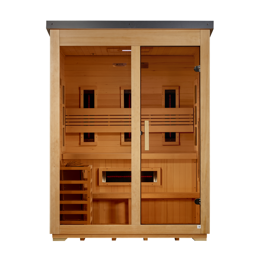Golden Designs Carinthia 3-Person Hybrid Outdoor Sauna (Full Spectrum IR + Traditional Stove)