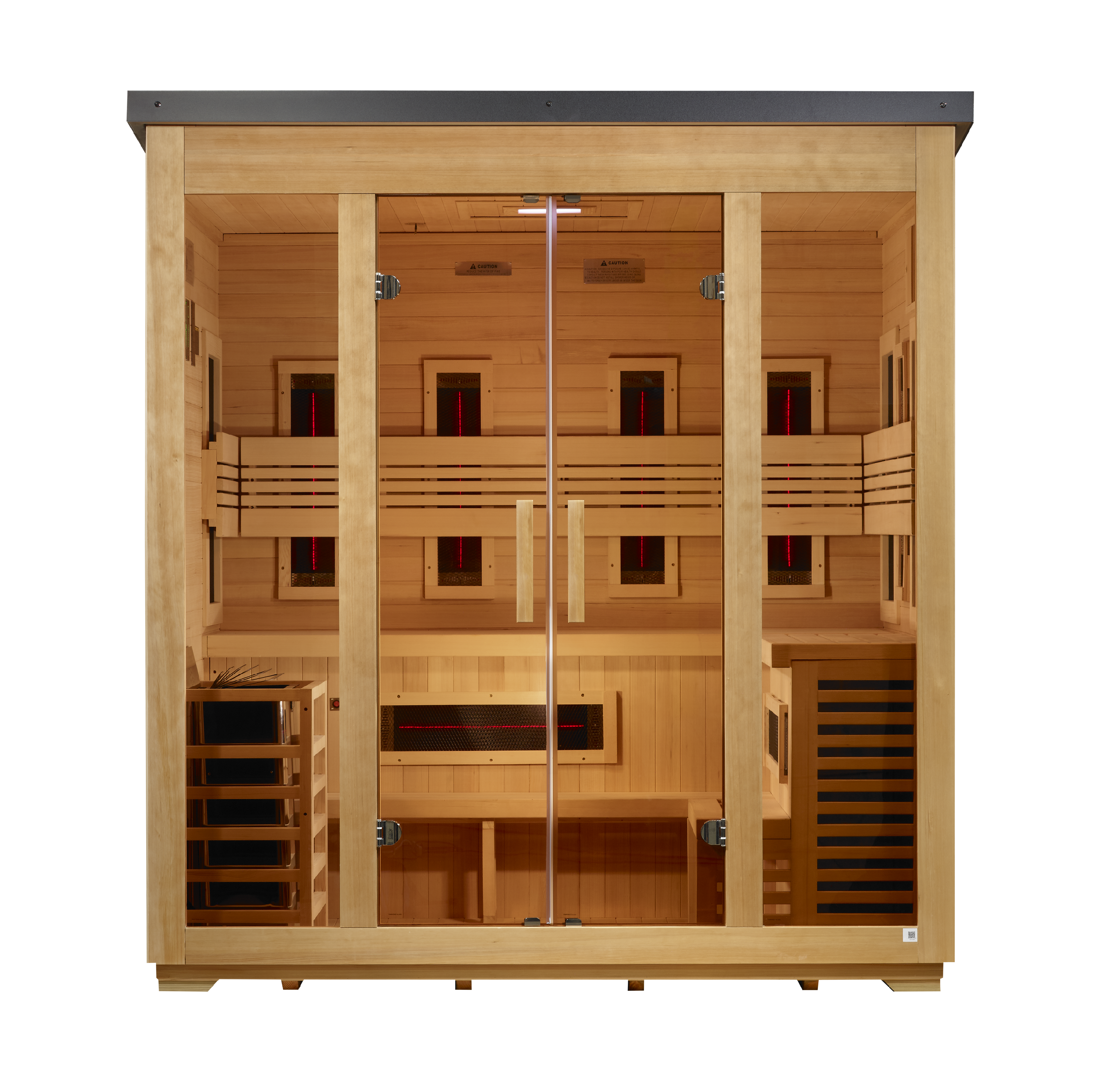 Golden Designs Gargellen 5-Person Hybrid Flat-Roof Outdoor Sauna (Full Spectrum IR + Traditional Stove)