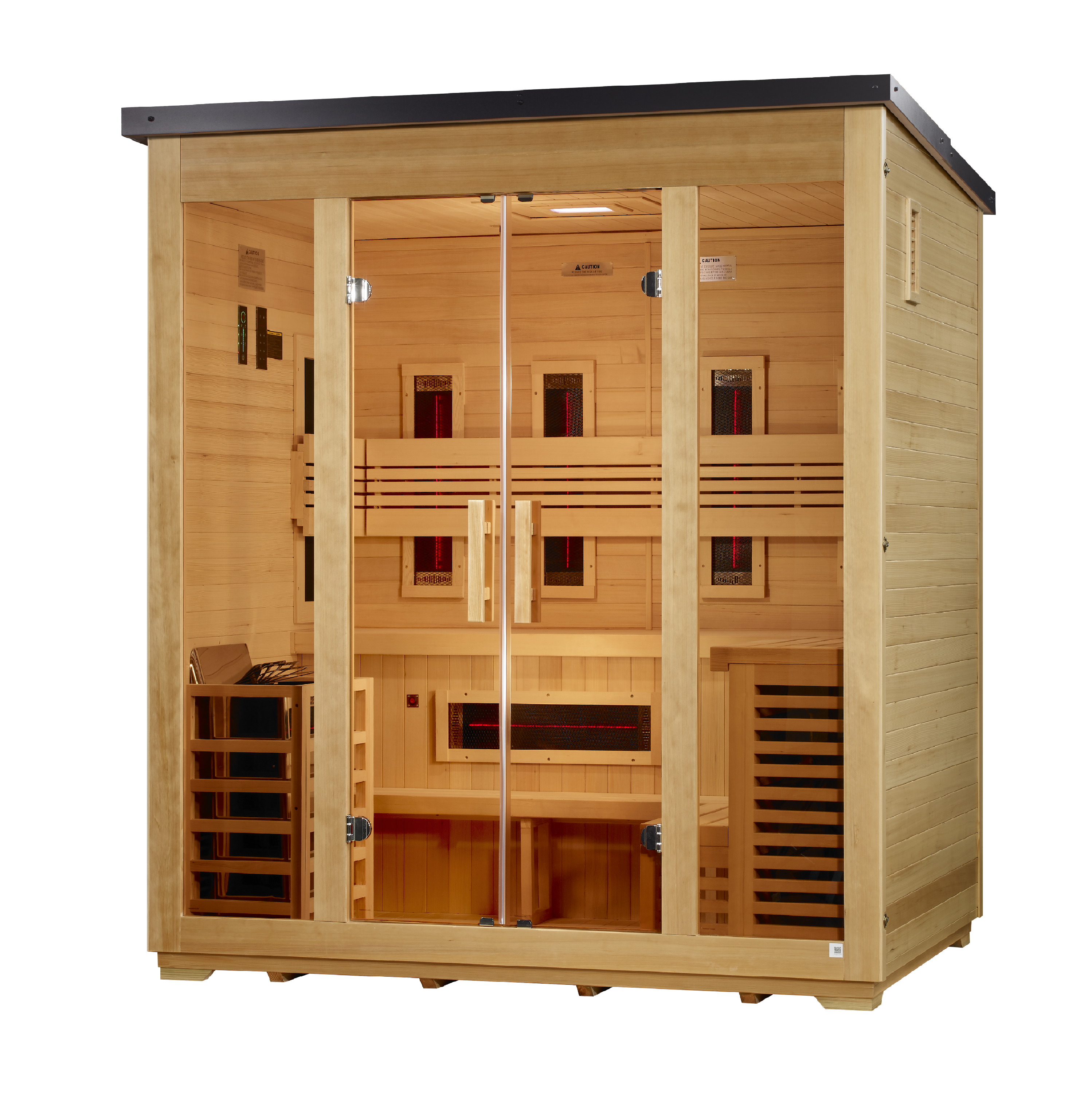 Golden Designs Gargellen 5-Person Hybrid Flat-Roof Outdoor Sauna (Full Spectrum IR + Traditional Stove)