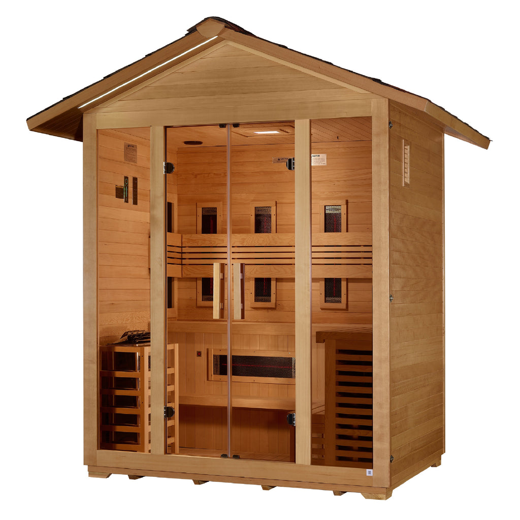 Golden Designs Gargellen 5-Person Hybrid Outdoor Sauna (Full Spectrum IR + Traditional Stove)
