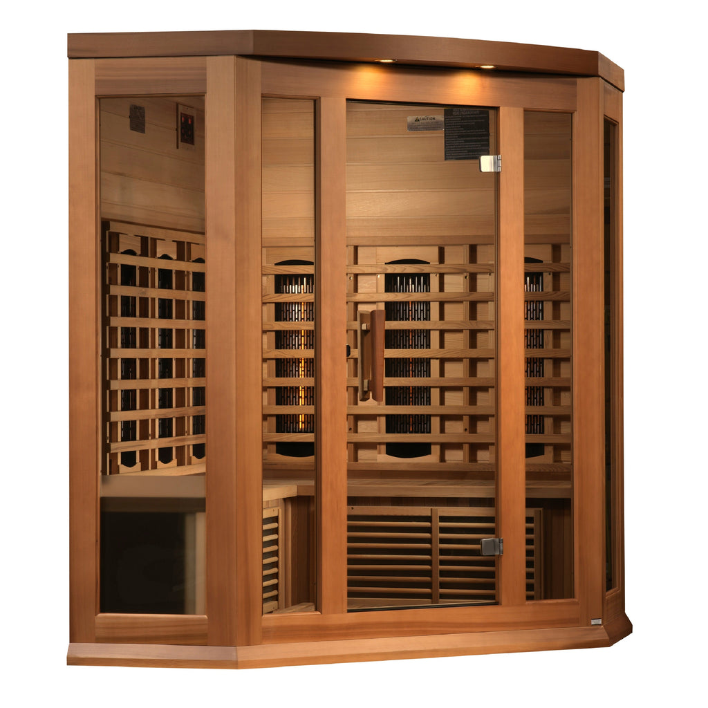 Maxxus 3-Person Corner Full Spectrum Near-Zero EMF Infrared Sauna (Canadian Red Cedar)