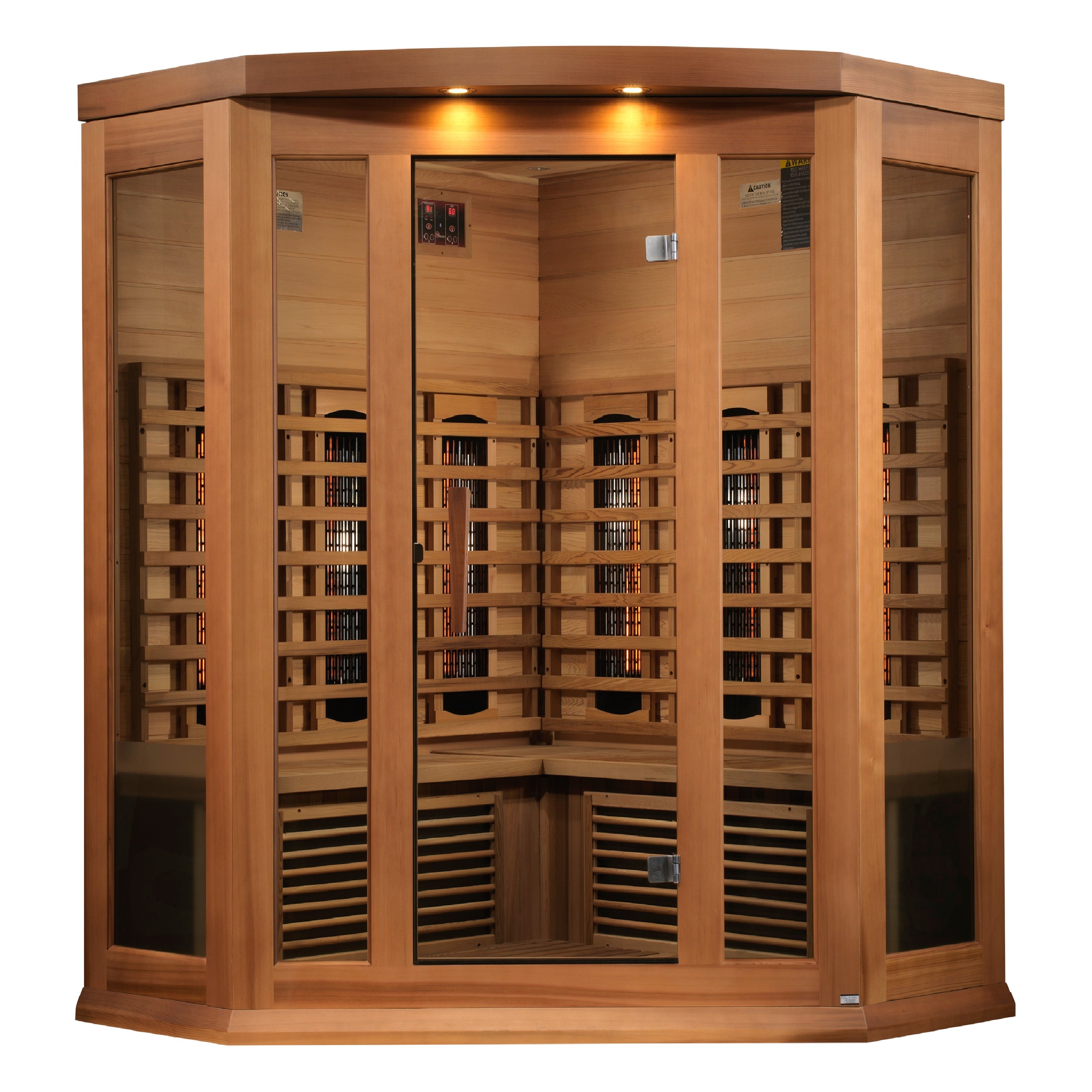 Maxxus 3-Person Corner Full Spectrum Near-Zero EMF Infrared Sauna (Canadian Red Cedar)