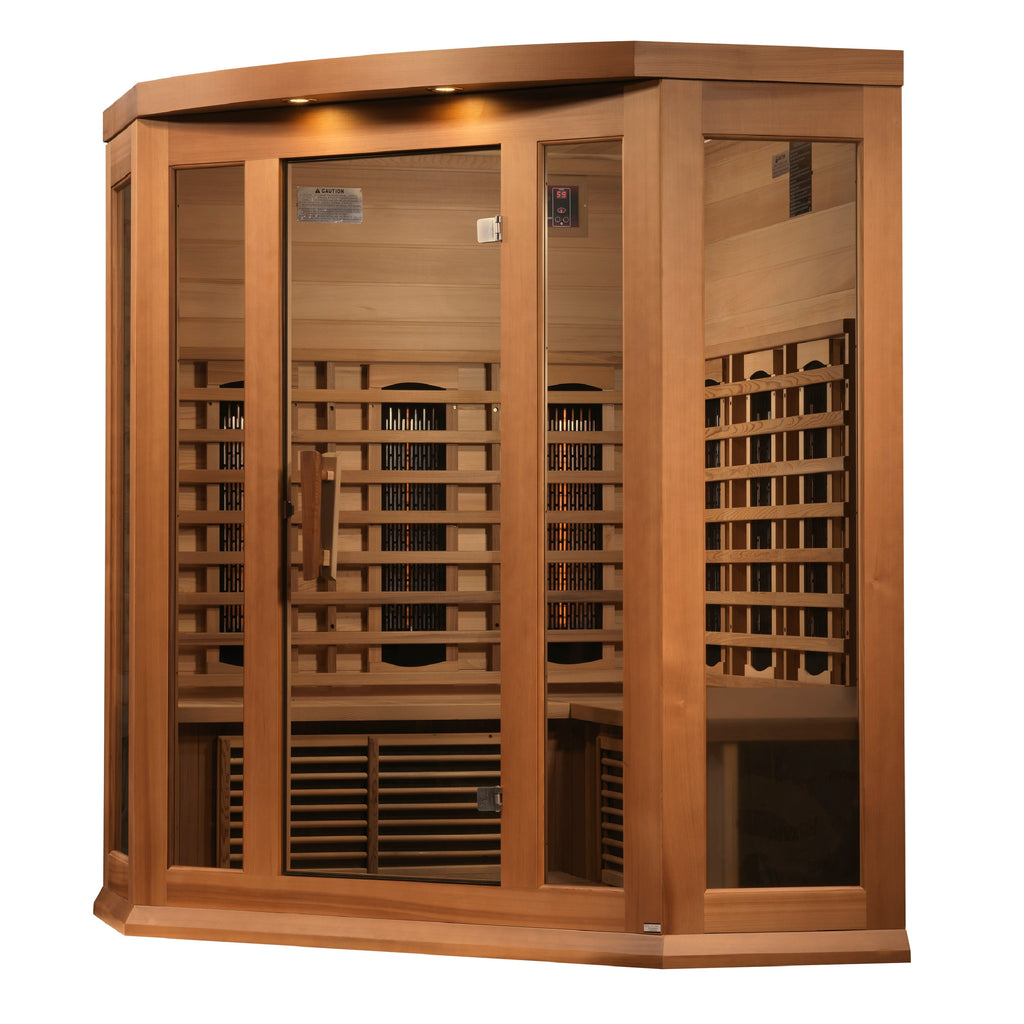 Maxxus 3-Person Corner Full Spectrum Near-Zero EMF Infrared Sauna (Canadian Red Cedar)