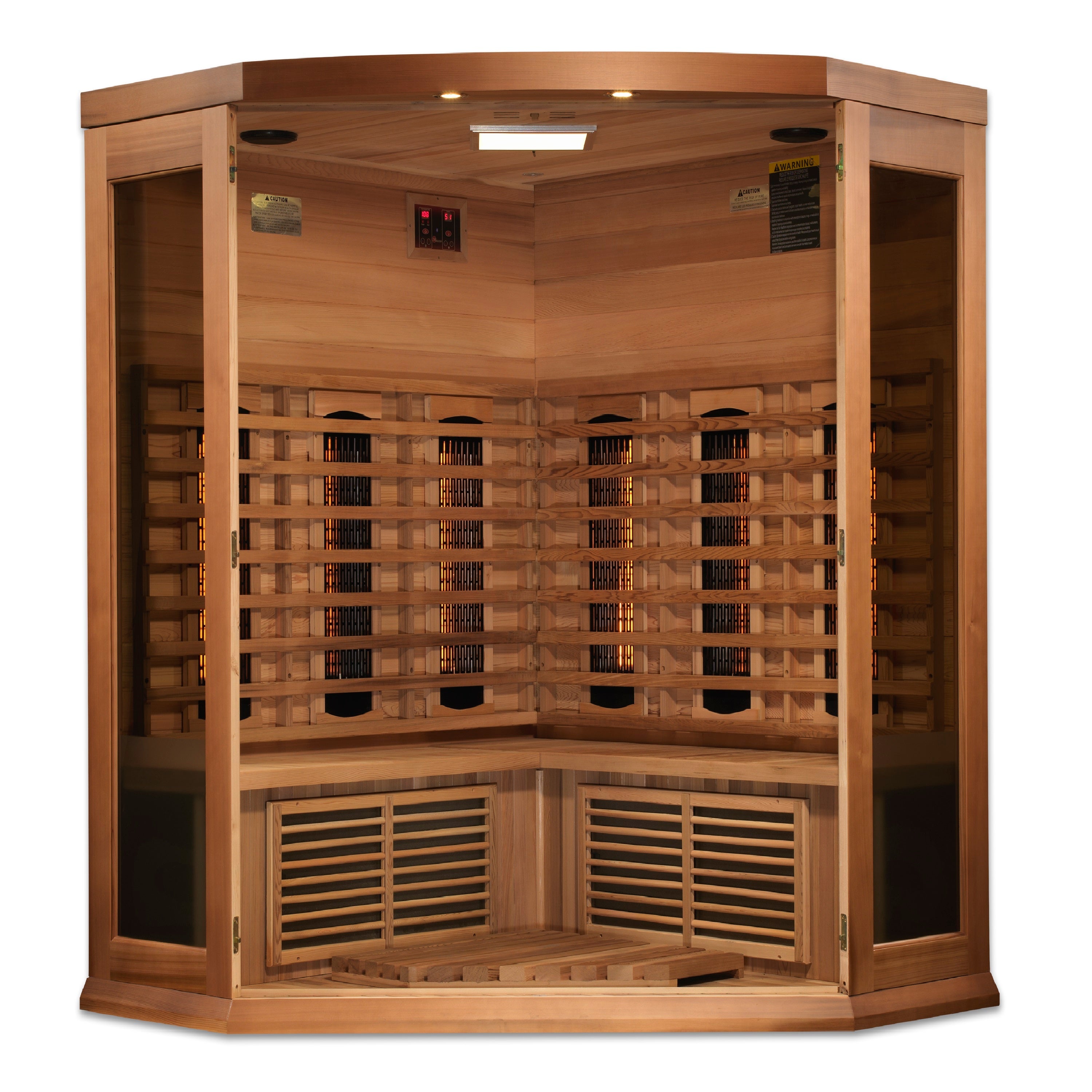 Maxxus 3-Person Corner Full Spectrum Near-Zero EMF Infrared Sauna (Canadian Red Cedar)